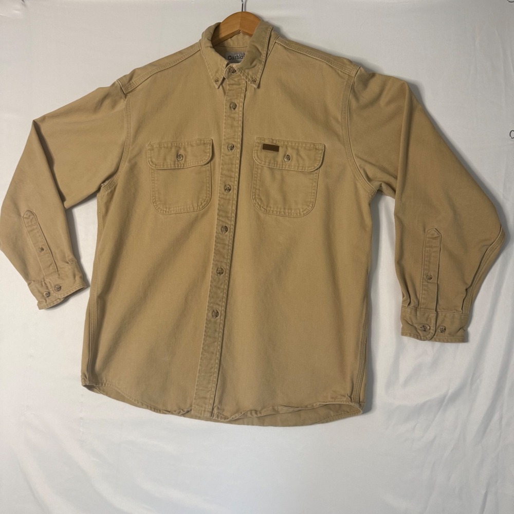 Carhartt Men's Large Tan Long Sleeve Work Shirt Button Down Workwear